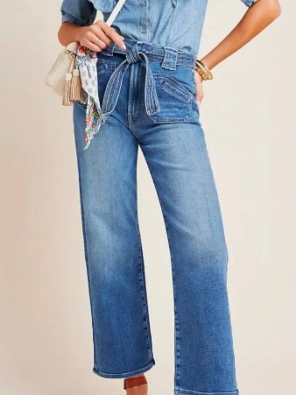 MOTHER The Tie Patch Rambler Straight Leg High Rise Jeans Hop On Hop Off